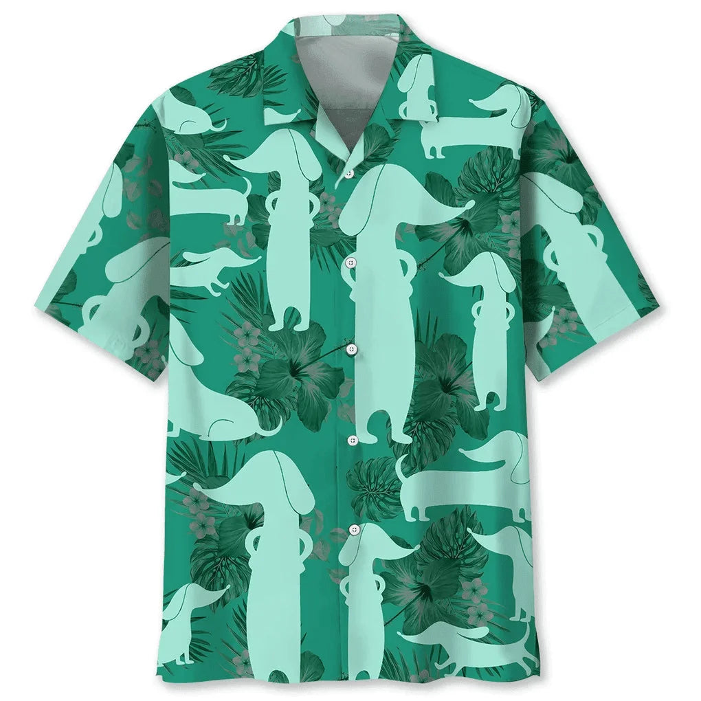 Cute puppy print Hawaiian men's short-sleeved shirt 2024 new casual lapel top fashion plus size