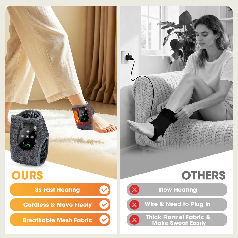 Cordless Electric Ankle Guard 4-Level Heated Vibration Massager Hot Compress Ankle Brace for Left And Right Foot