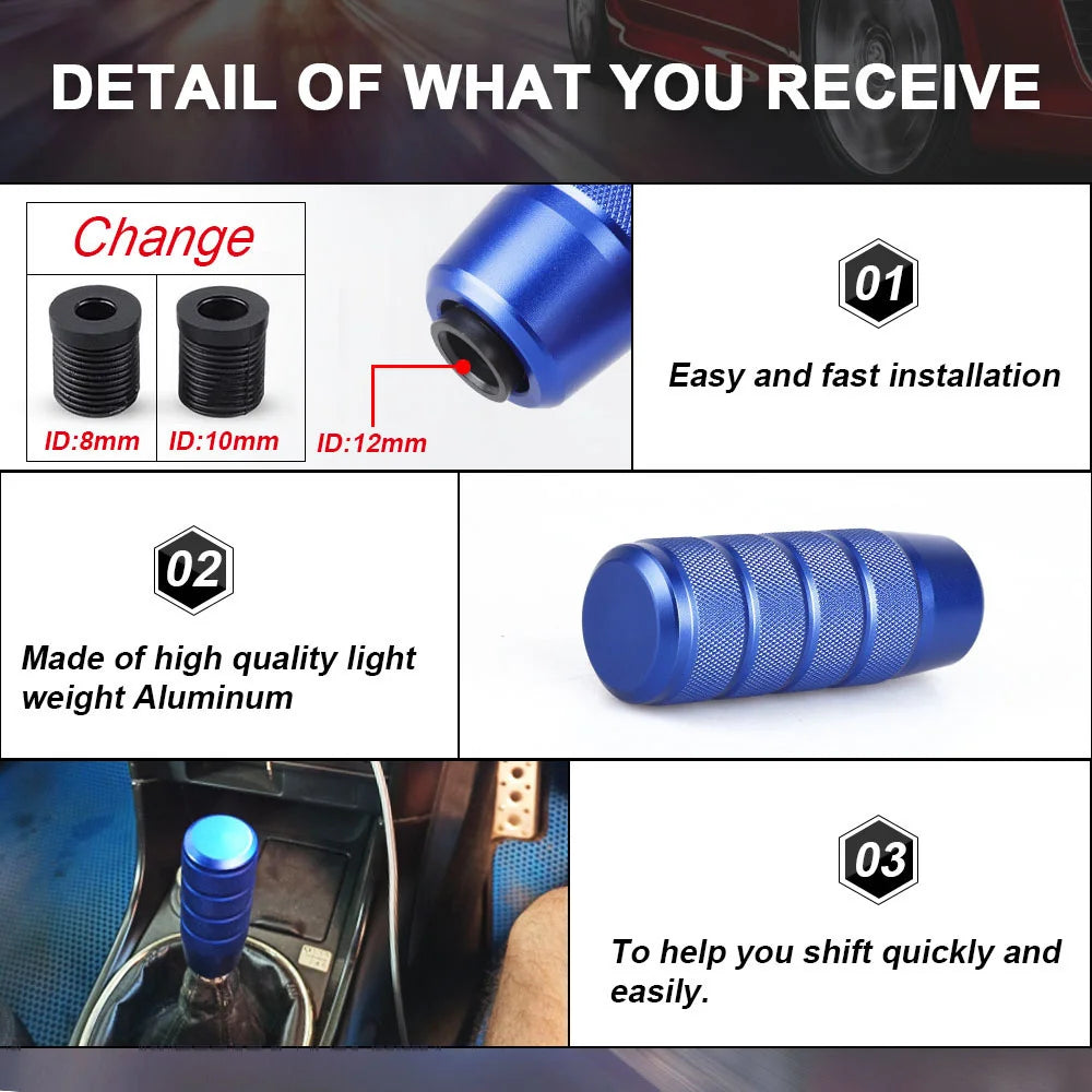 Universal Car Manual Transmission Aluminum Knurled Gear Shift Knob 95mm Non-Slip Gear Lever Knob M8 M10 M12 Universal