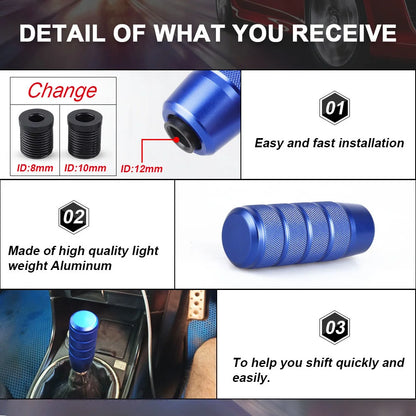 Universal Car Manual Transmission Aluminum Knurled Gear Shift Knob 95mm Non-Slip Gear Lever Knob M8 M10 M12 Universal