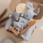 Newborn Baby Bath Set with Double Sided Cotton Blanket Face Saliva Towel Crochet Rattle Toy Wool Brush,Gift Box for Baby Shower