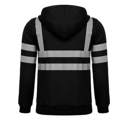 Men Reflective Strip Hoodies Casual Fit Work Safety Jackets Autumn Thin Fleece Hooded Zipper Sweatshirt Coats Workwear For Men
