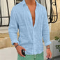 Spring Autumn Men's Cotton Linen Shirt Casual Long Sleeve Solid Color Slim Fit Lapel Basic Style Breathable Button Tops