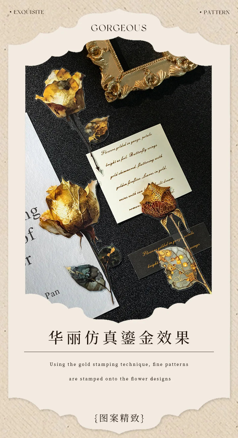 10pcs/1lot Kawaii Scrapbook Sticker Golden Flower Shadow Scrapbooking Supplies Planner Decorative Stationery Sticker