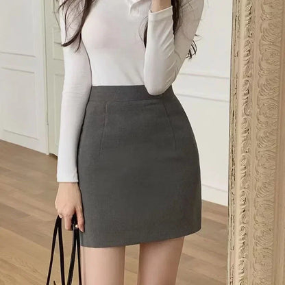 Solid Color Mini Skirt Slim Fit Woman High Waist Women Office Package Hip Skirts Ladies Simple Pencil Skirt Zipper Skirt Mujer