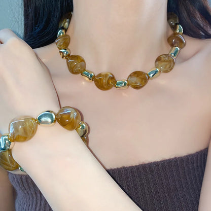 Multicolor Irregular Acrylic Beaded Bangles for Women Geometric Smudge String Bracelet Beach Vacation Style Couple Jewelry W