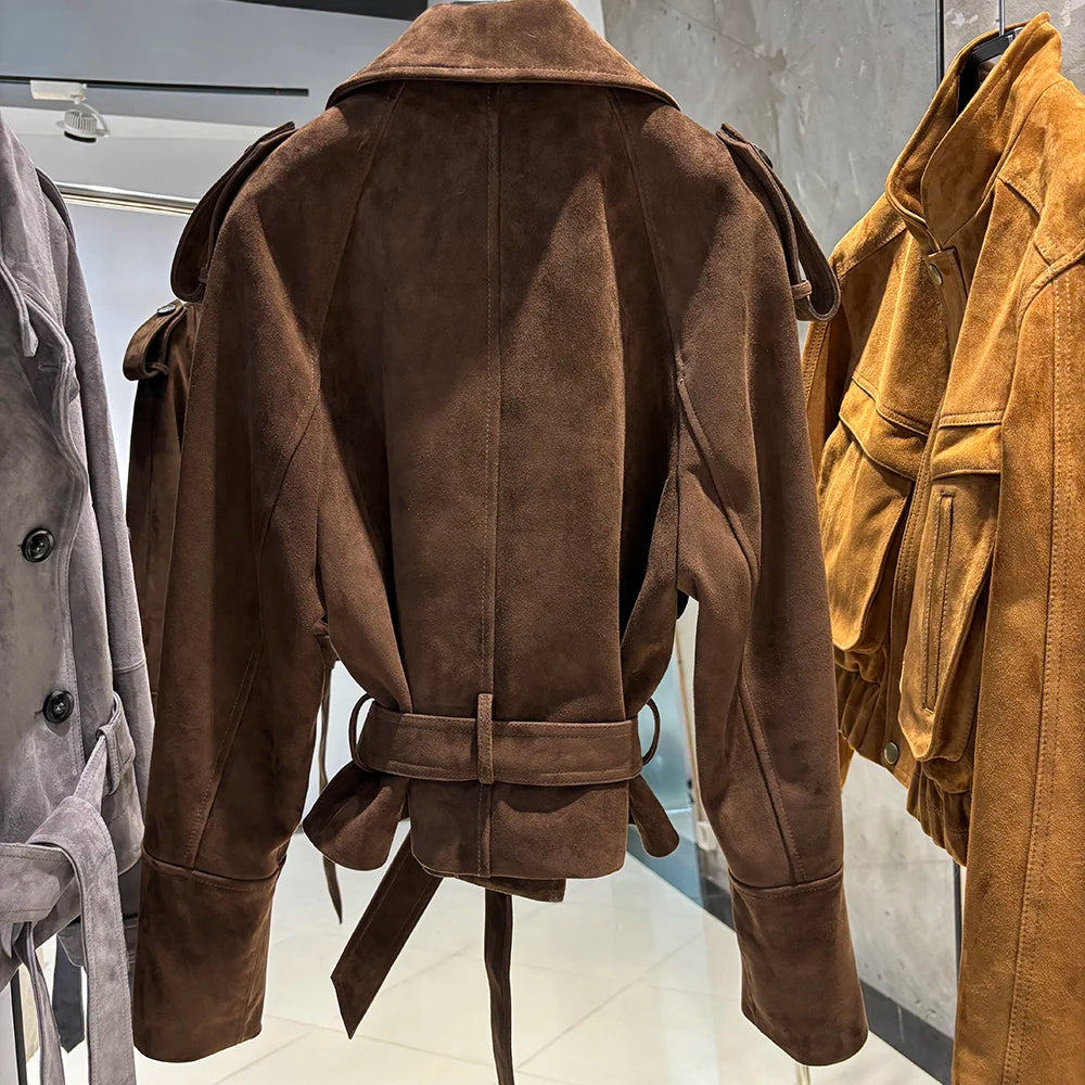 YOLOAgain Vintage Grain Leather Jacket Women Real Leather Sheepskin Jacket With Belt