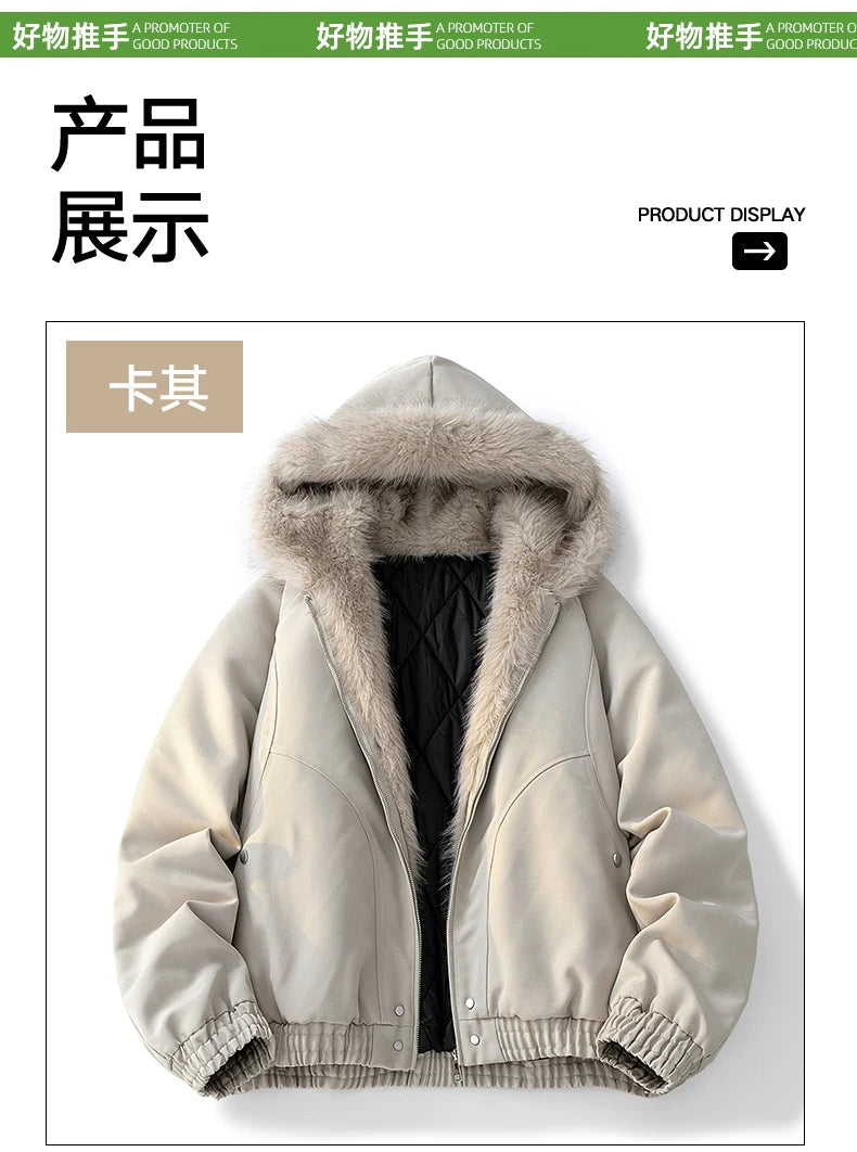 Camouflage Thick Parkas Winter New High Quality Men's Solid Color Wool Collar Anti Cold Parkas Comfortable Men's Cotton Jacket