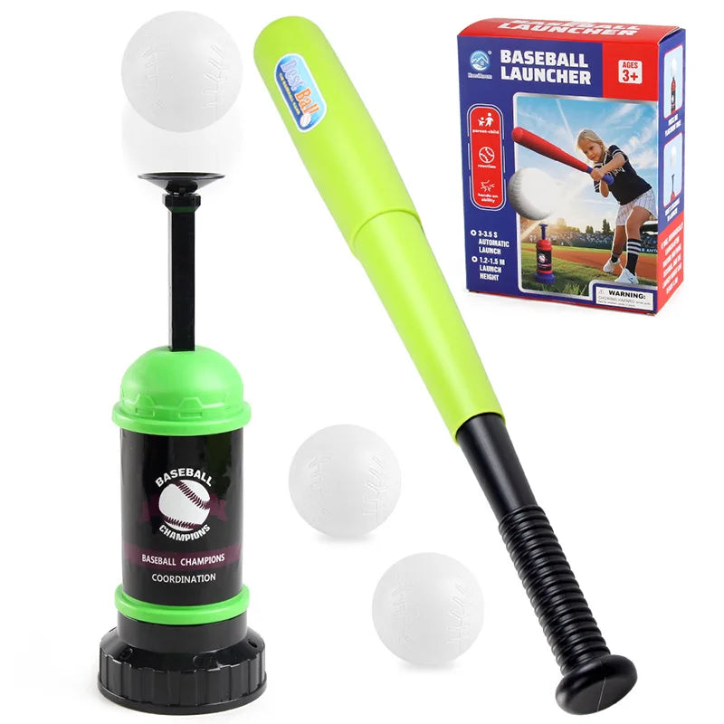 Boys Baseball Pitching Machine Toys Set with Carry Bag Ground Pegs Soft Baseball Outdoor Sports Games Training Toy Kids Gift