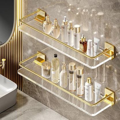 Punch-free Luxury Bathroom Shelf Shelves Wall Mounted Shampoo Cosmetic Storage Rack For Kitchen Holder Square Acrylic Organizer