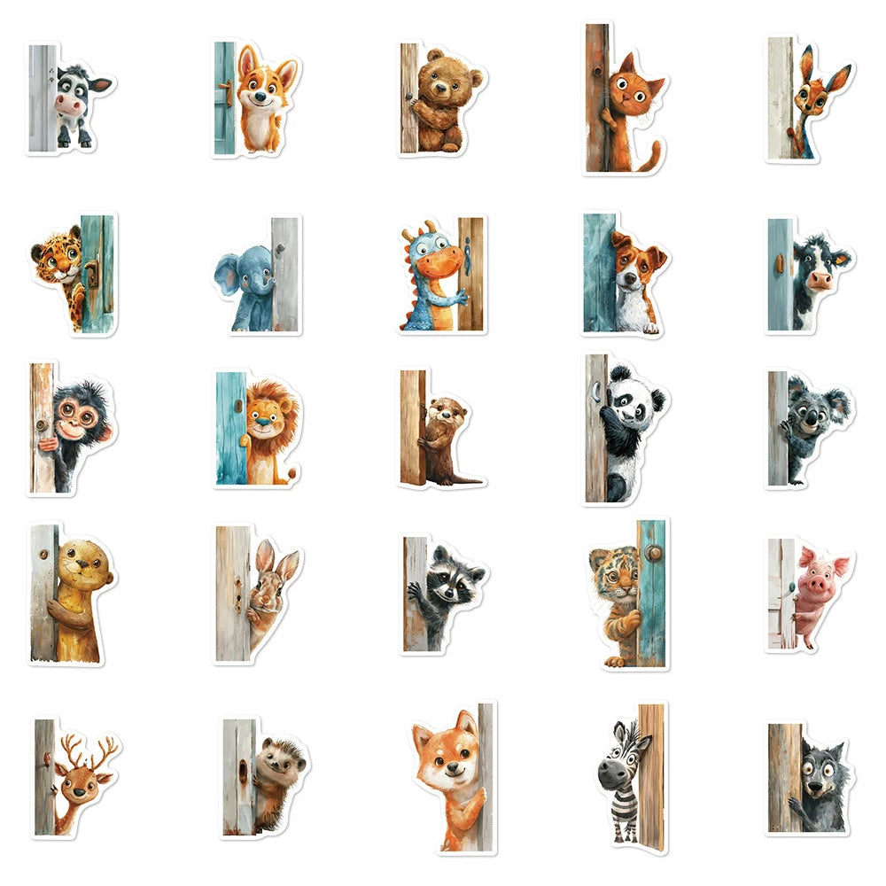 10/30/50pcs Outside The Door Peeping at Animal Stickers Funny Cartoon Sticker Scrapbook Phone Laptop Cute Decals Decoration Toy