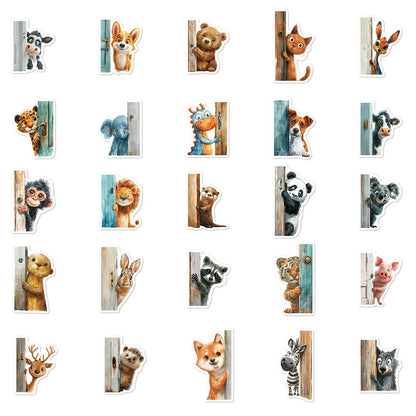 10/30/50pcs Outside The Door Peeping at Animal Stickers Funny Cartoon Sticker Scrapbook Phone Laptop Cute Decals Decoration Toy