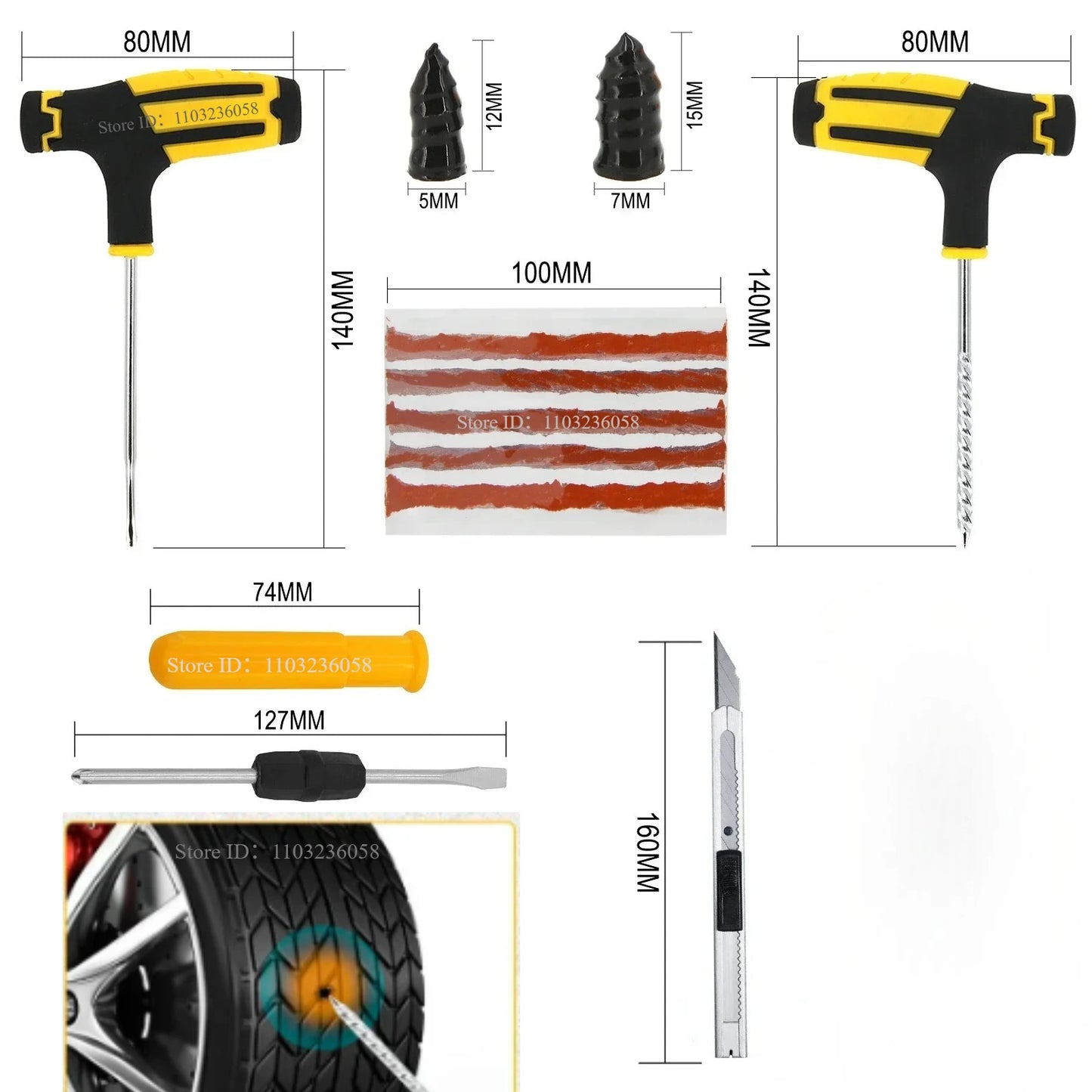 PWS Auto Tire Repair Kit Puncture Plug Tools Tyre Puncture Emergency for Universal Tire Strips Stiring Glue Repair Tool