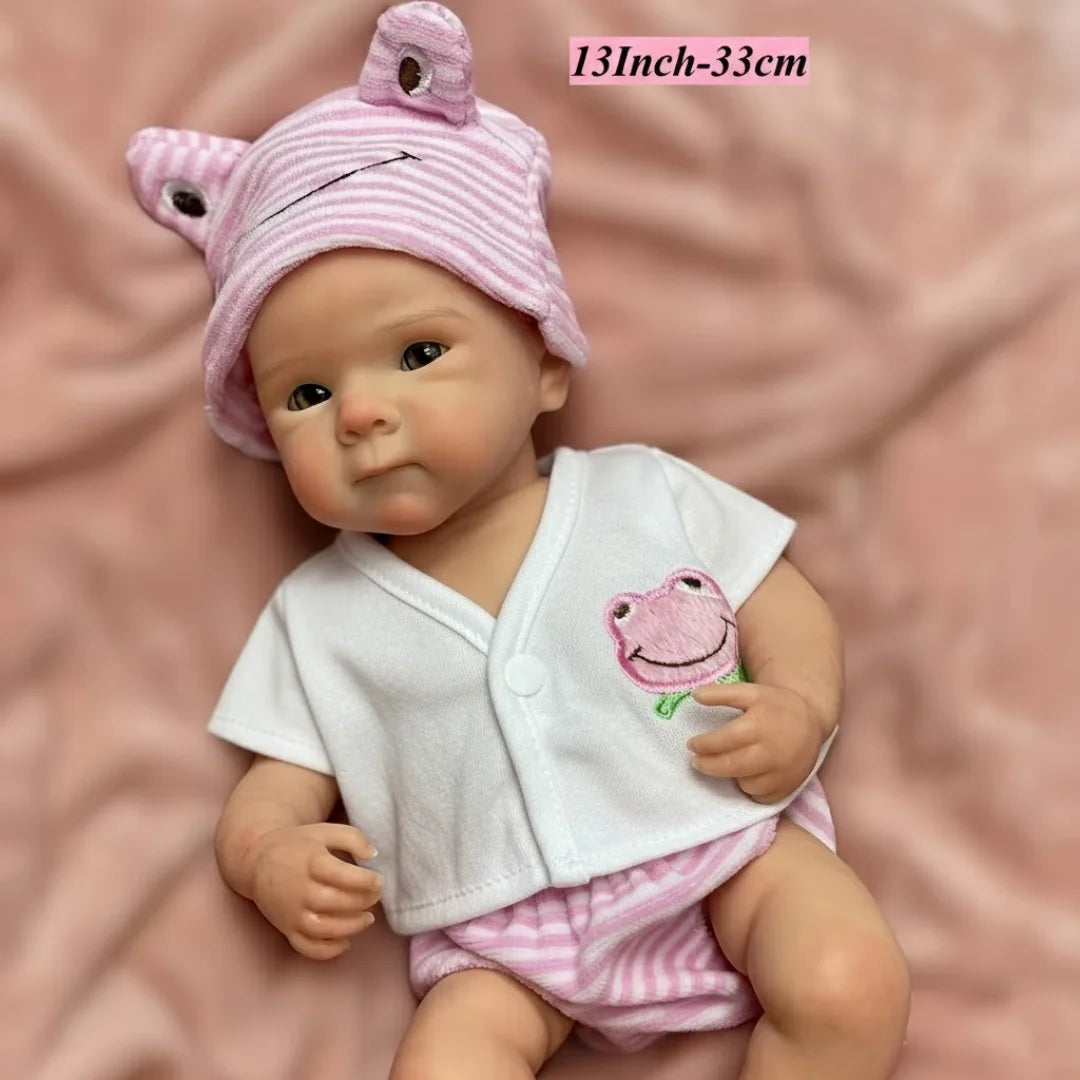 13Inch Bettie Silicone Reborn Doll With Open Mouth & 2 Sets Clothes Handmade Painted Skin Waterproof Reborn Doll