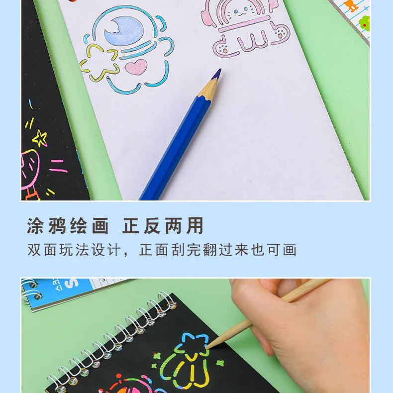 Magic Scratch Art Notebook for Kids DIY Rainbow Drawing Pad Book No-Mess Art Classroom Craft Activity Birthday Favor Gift Set
