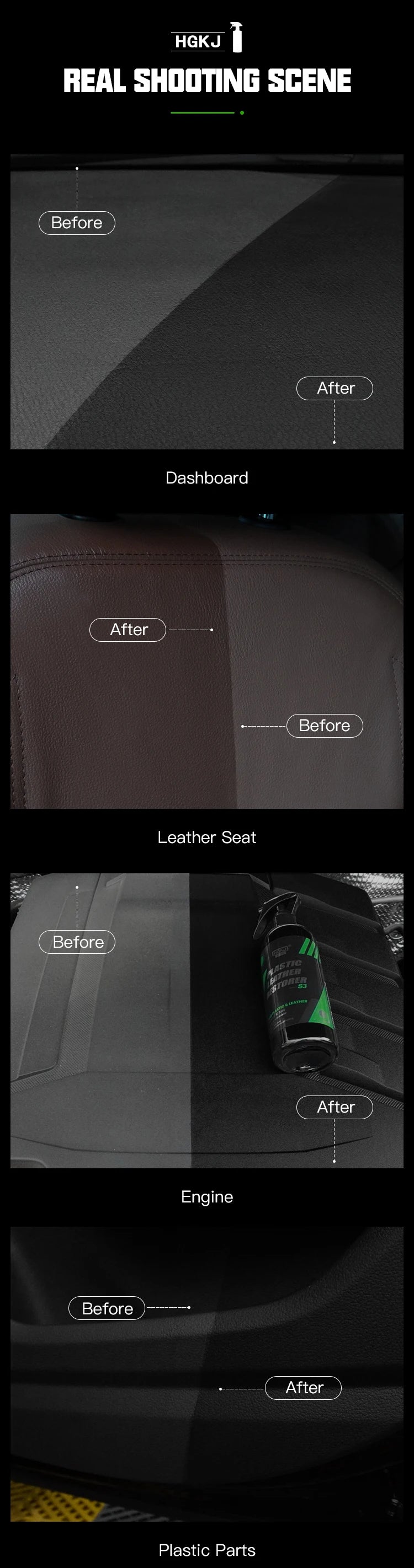 Car Plastic Leather Restorer Spray Polish Cleaner Coating Agent  Back To Black More Gloss Car Cleaning Products S3