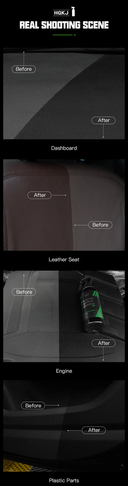 Car Plastic Leather Restorer Spray Polish Cleaner Coating Agent  Back To Black More Gloss Car Cleaning Products S3