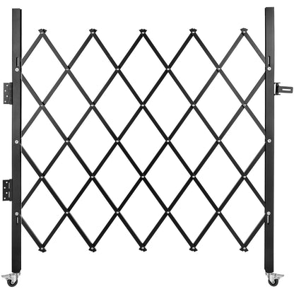 SucceBuy Single Folding Security Gate 1.5-2mx1.22-3.66m Folding Door Gate Steel Accordion Flexible Expanding Security Gate Black