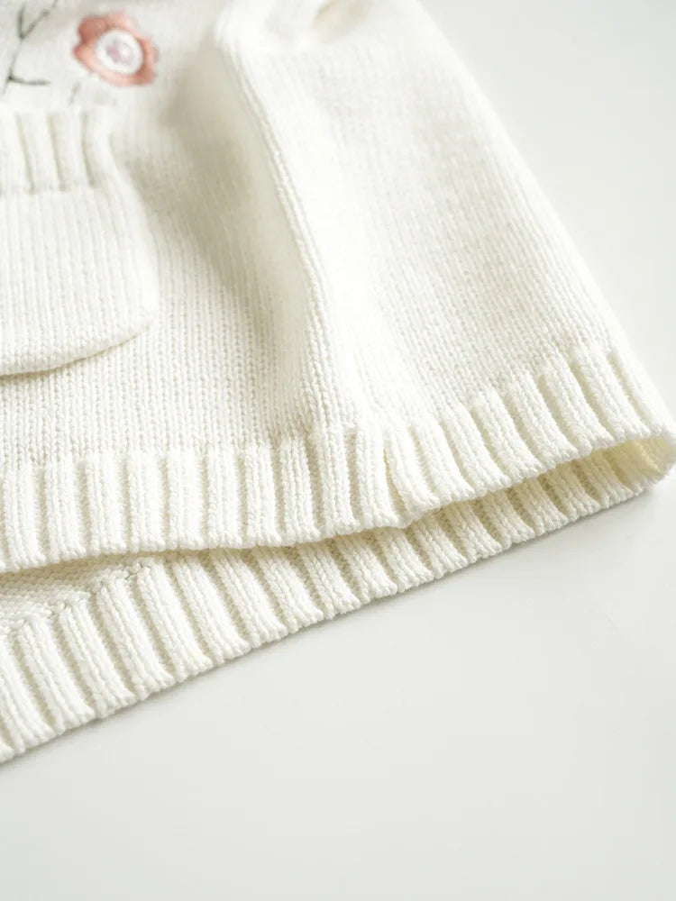 Baby Girls Embroidery Sweater Cardigan Autumn Fashion Cotton Floral Collar Kids Knitted Cardigan Rabbit Coat Outerwear Korean