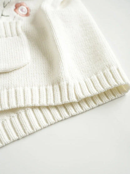 Baby Girls Embroidery Sweater Cardigan Autumn Fashion Cotton Floral Collar Kids Knitted Cardigan Rabbit Coat Outerwear Korean