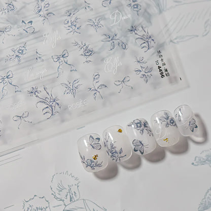 1pcs 5D Diamond Japanese White Lace Bow Nail Art Stickers Pearl Rhinestones Nail Decoration Adhesive Decals Slider DIY Accessory