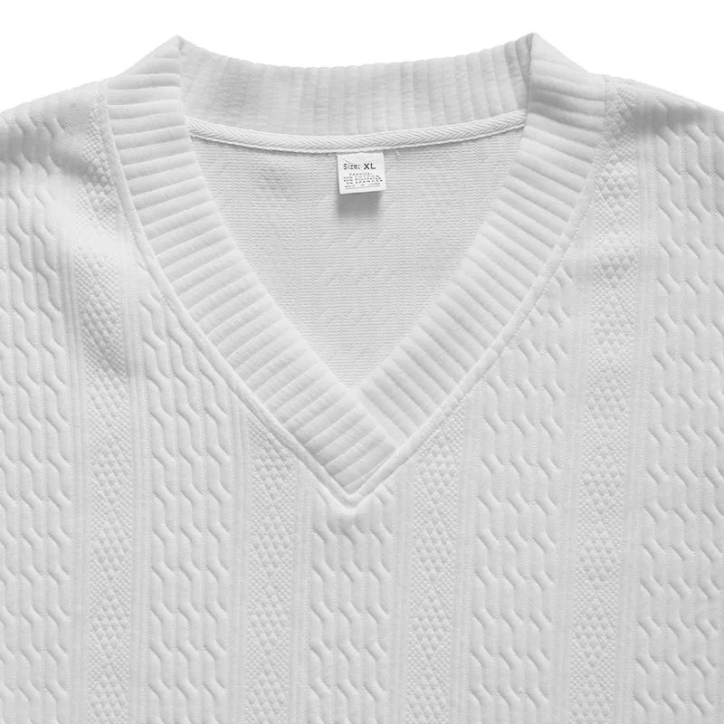 2025 Cross-border New Men's Casual Trousers V-Neck Versatile Jacquard Knitted Sweater Set