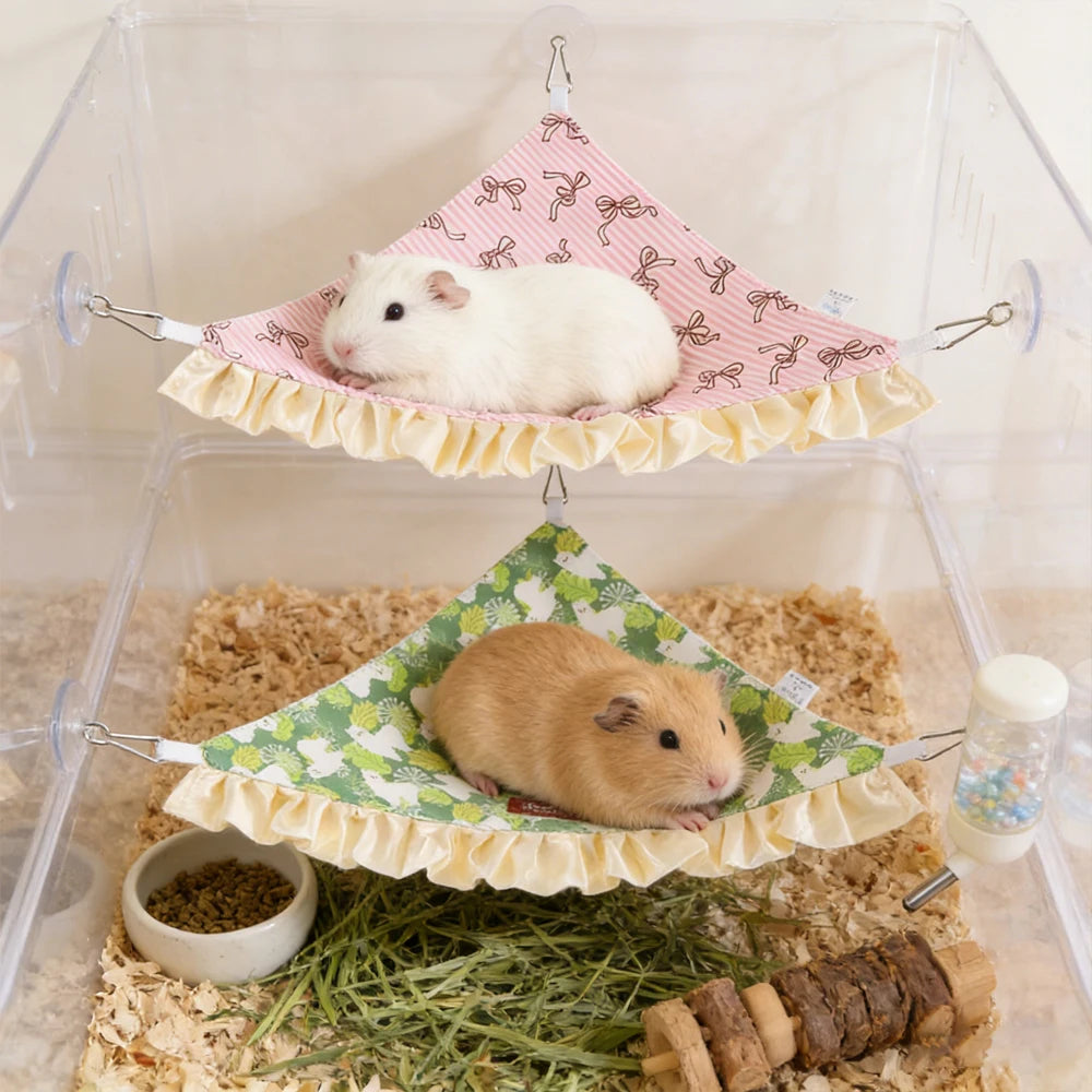 1 PC Triangle Small Pet Hammock Guinea Pig Bed Hanging Corner Hideout for Pet Hamster Bird Squirrel Breathable Lace Nest Supply