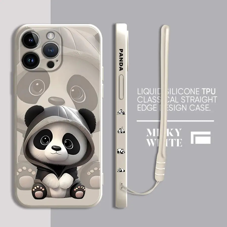 Cute Panda Phone Case for iPhone 11 13 16 Pro 14ProMax 15 Plus XS Max XR SE 8 7 12 Mini Silicone Cover Soft
