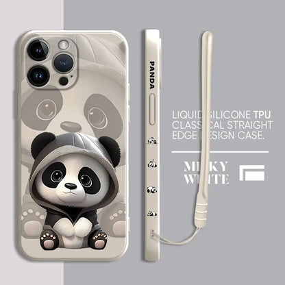 Cute Panda Phone Case for iPhone 11 13 16 Pro 14ProMax 15 Plus XS Max XR SE 8 7 12 Mini Silicone Cover Soft