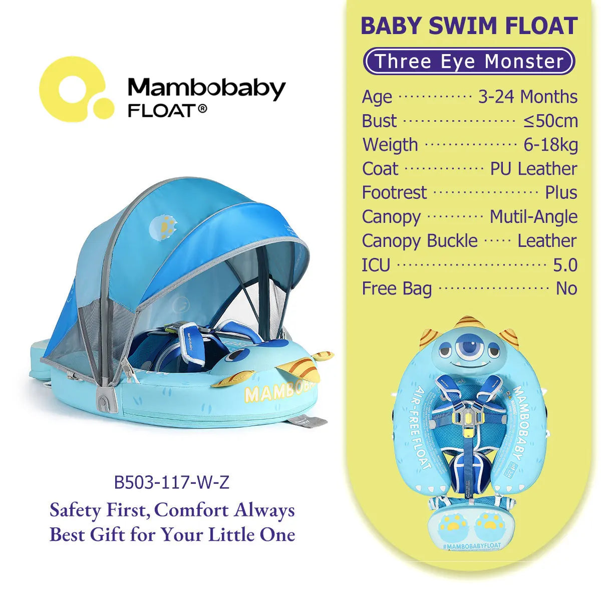 Mambobaby Float Safe Solid Core Comfort Skin-friendly Design with Canopy Baby Swimming Ring Toddler Pool Float Infant Water Ring