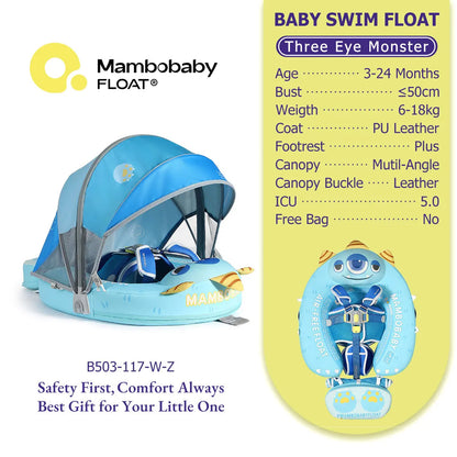 Mambobaby Float Safe Solid Core Comfort Skin-friendly Design with Canopy Baby Swimming Ring Toddler Pool Float Infant Water Ring