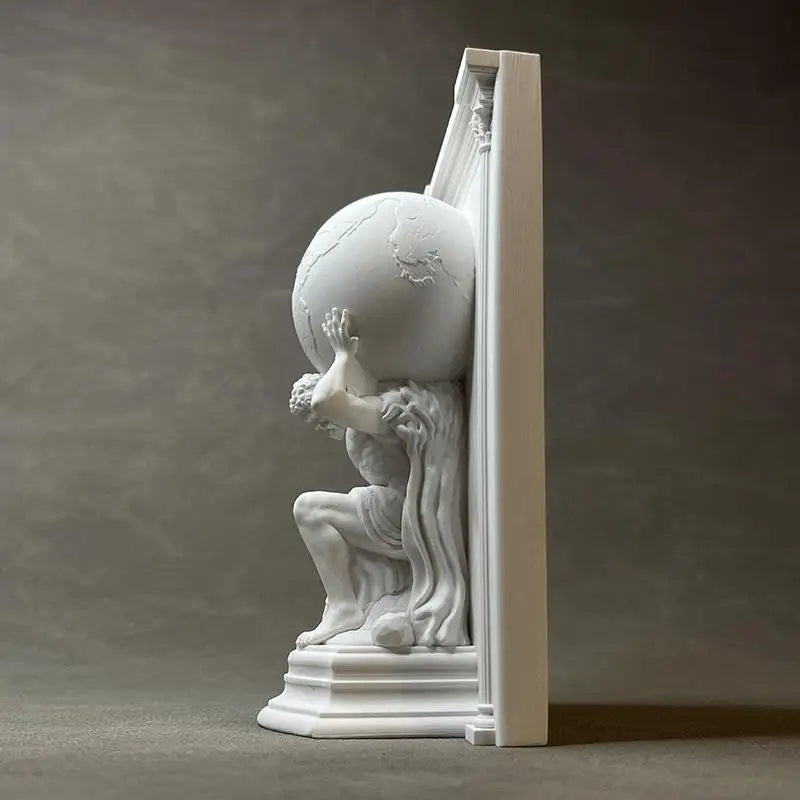 White Gypsum Atlas Sculpture Bookend Classic Greek Mythology Relief Decoration Figurine Desktop Art Home Office Decor Gift