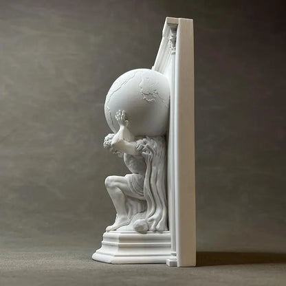 White Gypsum Atlas Sculpture Bookend Classic Greek Mythology Relief Decoration Figurine Desktop Art Home Office Decor Gift