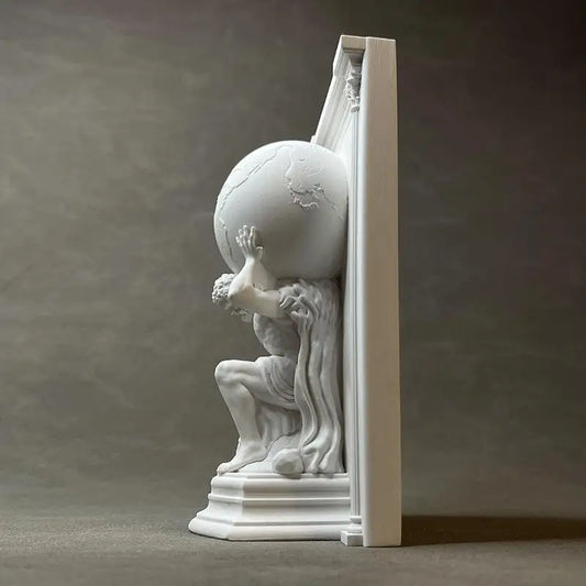 White Gypsum Atlas Sculpture Bookend Classic Greek Mythology Relief Decoration Figurine Desktop Art Home Office Decor Gift