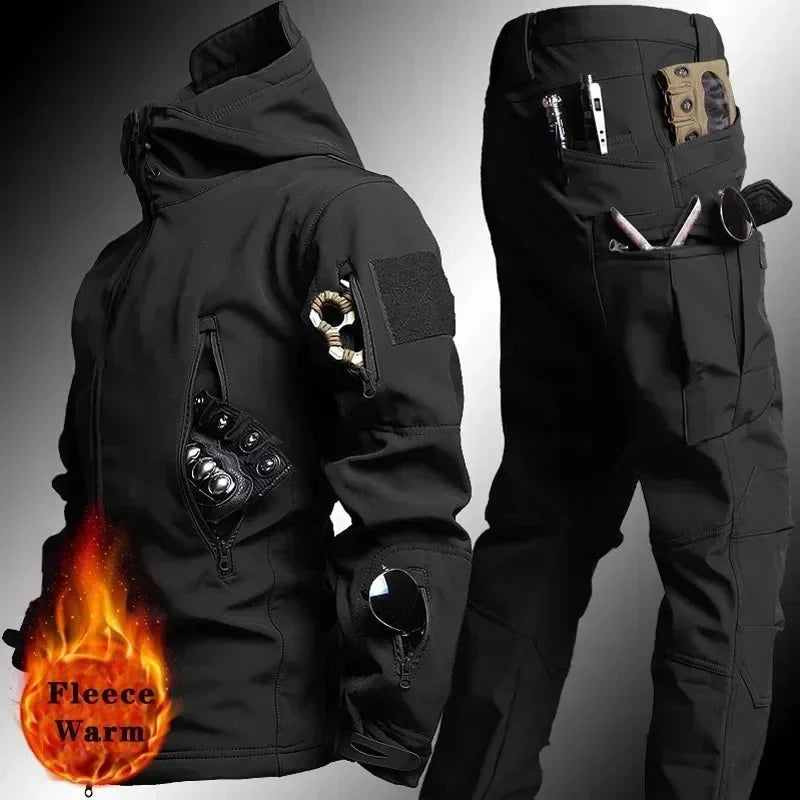New Men's Winter Jacket Tactical  Sets Fleeced Sharkskin Windproof Waterproof Padding Suits Paintball Uniform Pockets Camo