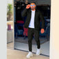 Autumn Winter Men's Casual Blazer Set New Fashion Waffle Baseball Suit Round Neck Pocket Zipper Long Sleeve Trousers Two-Piece S