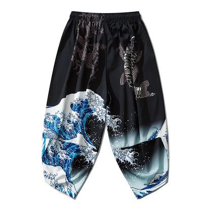 Large Size 5XL 6XL Japanese Kimono Cardigan Pants Set Print Fox Men Women Shirt Tradition Yukata Haori Obi Cosplay Costume