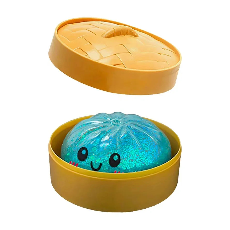 Colorful Dumpling Squishes Stress Balls Fidget Sensory Toys Simulation Food Squishies Bun with Steamer Squeeze Dough Ball Gifts