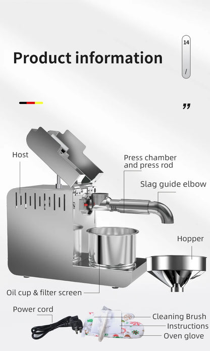 DIVEDEER New T1 Temperature Control Stainless Steel Hot and Cold Household Intelligent Small and Medium-sized Oil Press Machine