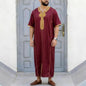 Muslim Men's Morocco Gandoura Thobe Loose Short Sleeves Gorgeous Embroidery Comfortable Islamic Men's Traditional Clothing Party