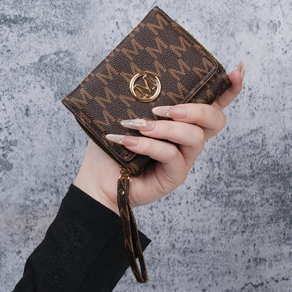 New style women's wallet, short, European and American PU high-end coin purse, printed, multi-card slots, small wallet