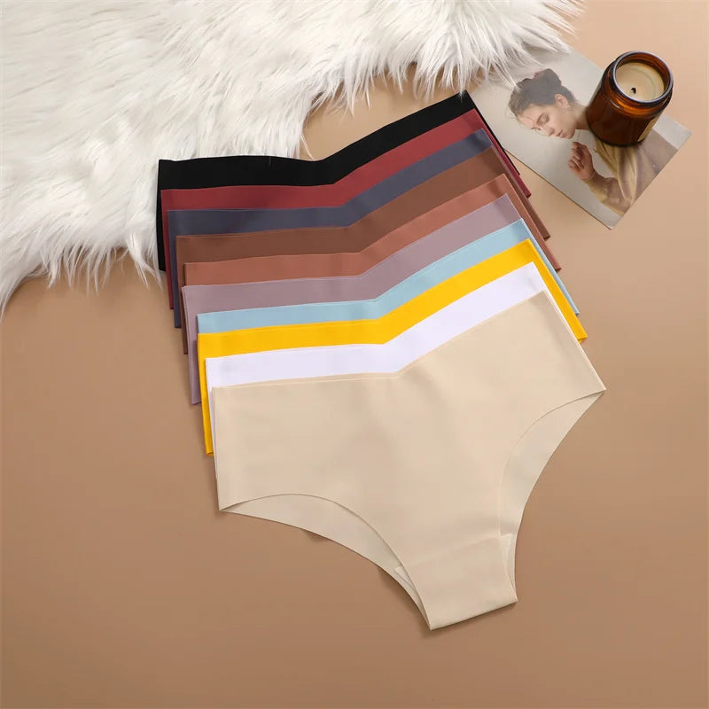4PC Women Seamless Briefs Sexy V-Waist Underwear 10 Solid Colors Ice Silk No Trace Panties Female Breathable Intimates Lingerie
