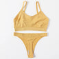 Women Seamless Bra And Panties Set Wire Free Bralette High Leg Cut Thongs Comfort Ribbed Unlined Underwear Sexy Lingerie Set