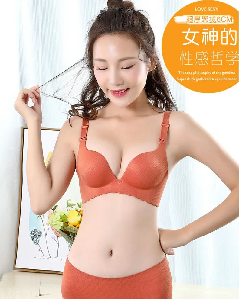 Extreme Push-Up Bra 8cm Thick Pads for Small Bust, Wireless Double Cup Lift, Soft Comfort Fabric, Adjustable Deep V Bras