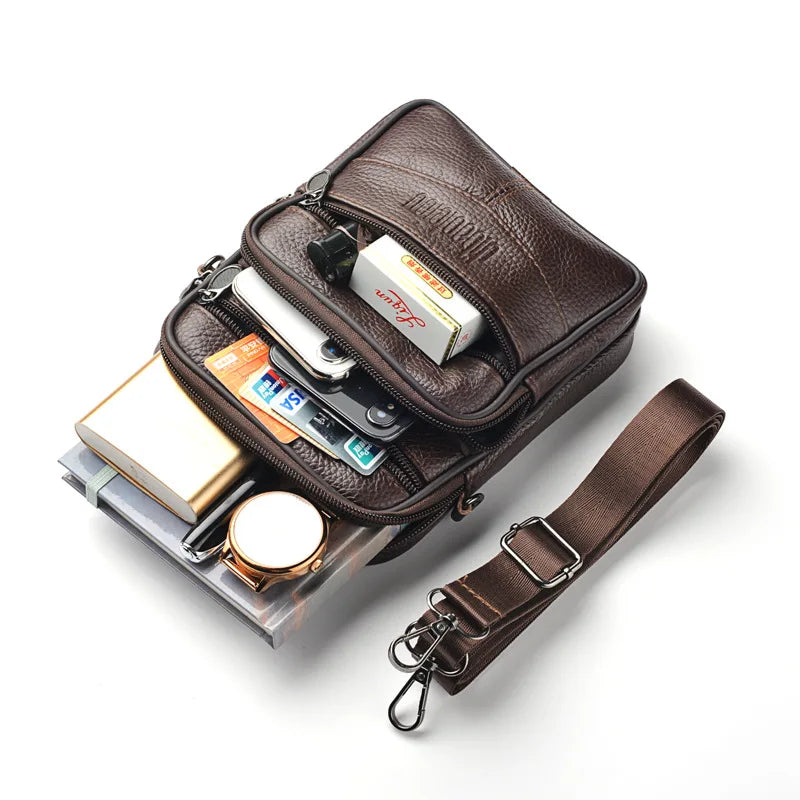 Men's New Genuine Leather Crossbody Bag Vertical Trendy Multifunctional Shoulder Bag Briefcase Casual Travel Messenger Bag