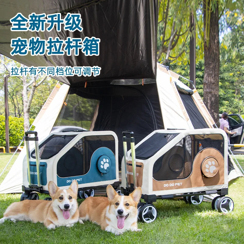 Large Space Foldable Pet Trolley Silent Wheel Pet Travel Box Portable Car Carrier Cage For Small Medium Dogs Cats Outdoor Trip