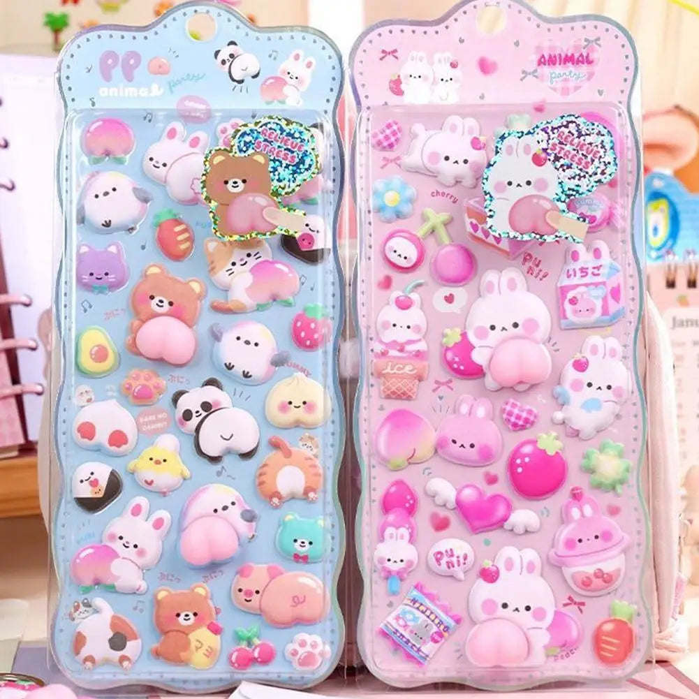 Kawaii Cartoon Soft Cute Little Rabbit 3D Pinching Relaxing Butt Stickers Cute DIY Mobile Book Decoration Stickers Festival Gift