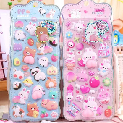 Kawaii Cartoon Soft Cute Little Rabbit 3D Pinching Relaxing Butt Stickers Cute DIY Mobile Book Decoration Stickers Festival Gift
