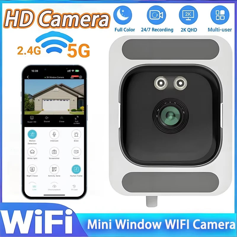 Mini Window Camera Replaces Outdoor Cameras 2.4/5GHz WiFi Camera 3MP Resolution Full-Color Night Vision Through Window Camera