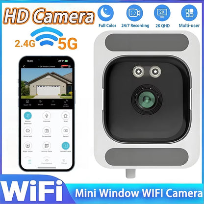 Mini Window Camera Replaces Outdoor Cameras 2.4/5GHz WiFi Camera 3MP Resolution Full-Color Night Vision Through Window Camera